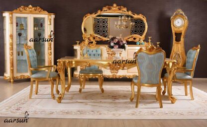 Luxurious Italian Dining Furniture in Gold and Royal Fabric