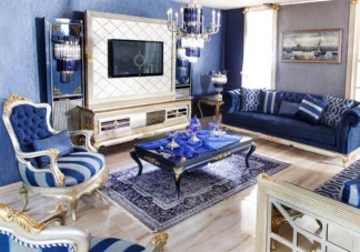 Blue shade sofa set in wood
