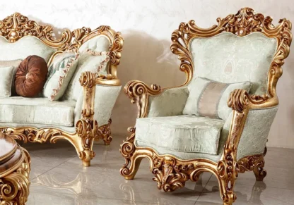 Luxruy Carved Sofa Set in Gold Polish