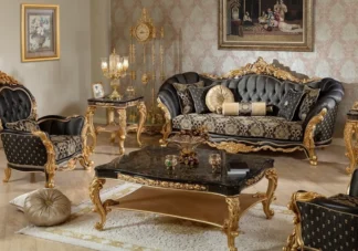 Luxurious Wood Sofa Set in Gold