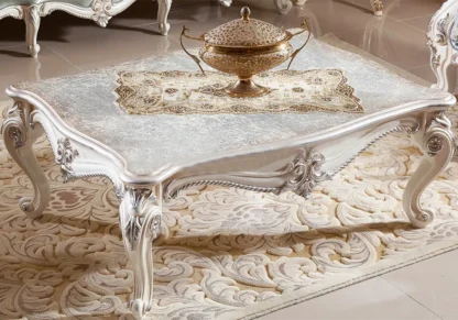 Luxurious sofa table in white polish