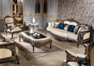 Royal carved blue shade sofa set