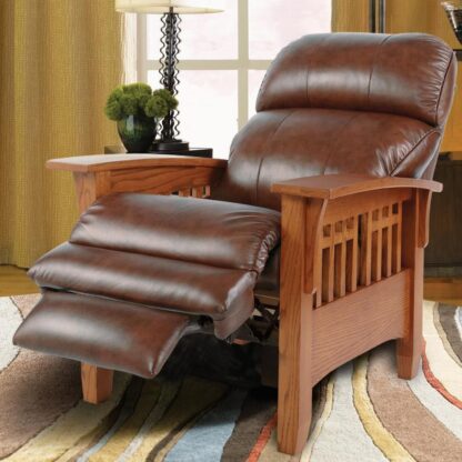Wooden recliner in leather upholstered