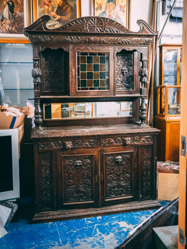 American Gothic Revival Stained Oak Cabinet